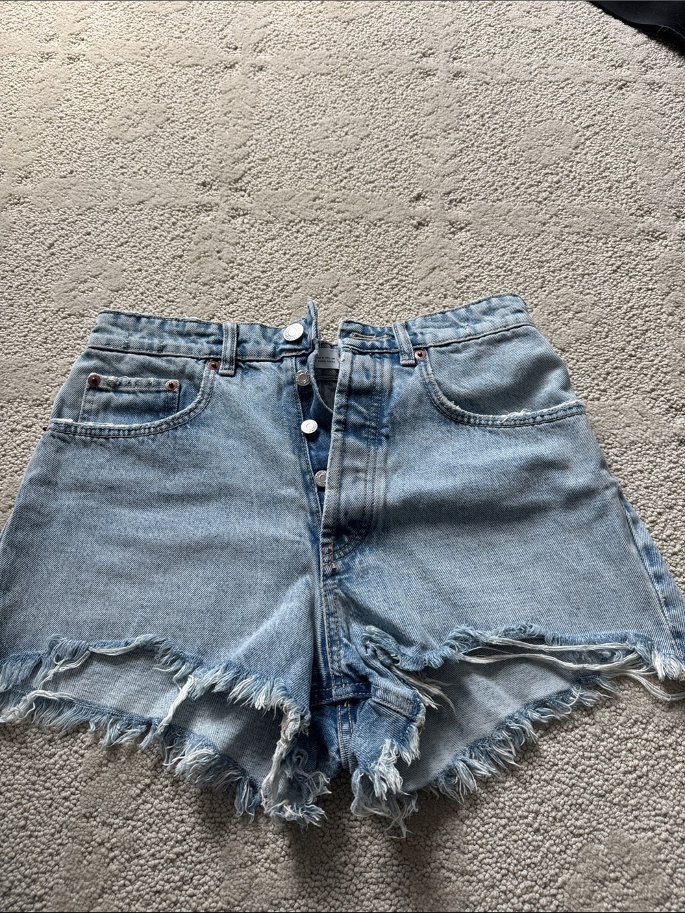 Zara Light Blue Distressed Denim Shorts